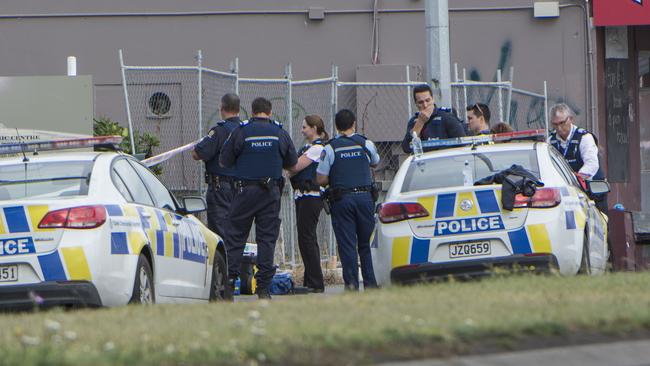 Police outside the Linwood Islamic Centre in Christchurch. Picture: AAP