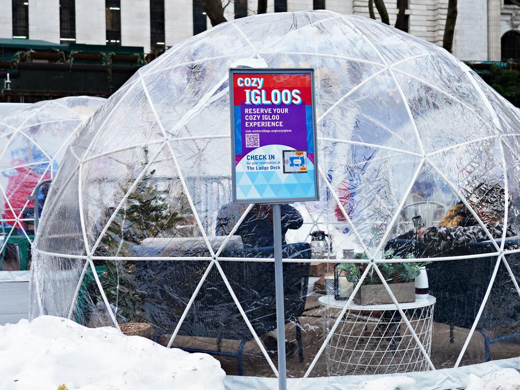 A view of igloo dining tents in New York bars as businesses struggle to thrive with evolving government restrictions and social distancing plans. Picture: Getty Images