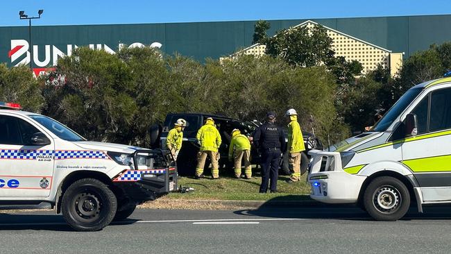 A male was trapped in his 4wd after it rolled near the Bunnings in Mackay's Richmond suburb on May 27. Picture: Heidi Petith