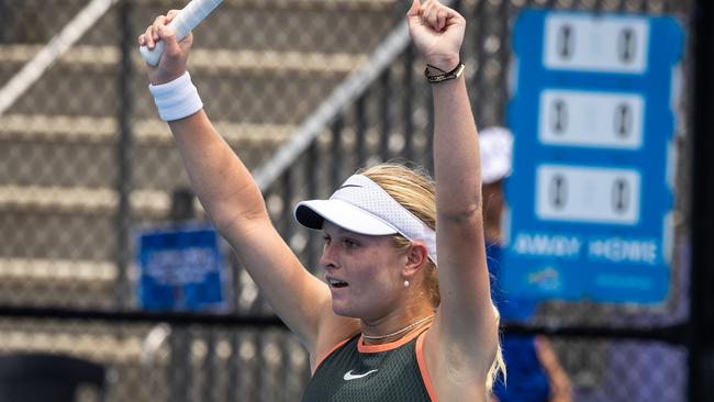 Gold Coast rising tennis star Emerson Jones, 16, winning the Perpetual NSW Open at Sydney Olympic Park on Sunday, november 3, 2024. Pictures: Tennis NSW