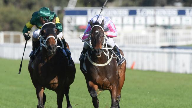 Jockey Sam Clipperton rides Destiny's Kiss to victory. Picture: AAP Image/Simon Bullard