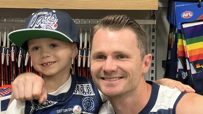 Henry McMinn with Geelong star Patrick Dangerfield. Picture: Supplied