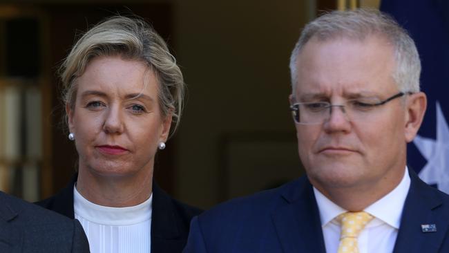 Prime Minister Scott Morrison with Bridget McKenzie at Parliament House in Canberra. Picture: Gary Ramage