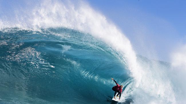 Barrel-riding demon Owen Wright on a terrifying wave at the shallow surf break known as 'The Box' to score a Perfect 10 score during Round 2 of the Drug Aware Margaret River Pro in Western Australia.