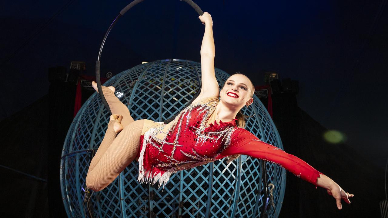 Hudsons Circus aerialist Alana Longford is ready for the shows in Queens Park through the 2023 Winter School Holidays. Picture: Kevin Farmer