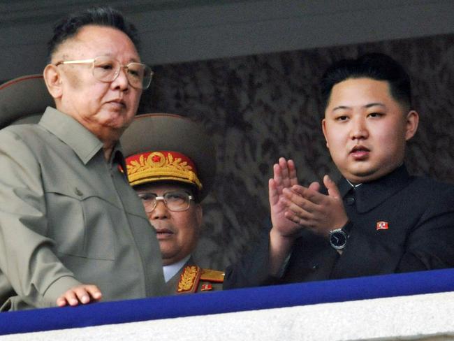 Kim Jong-u, right, pictured with his father and Kim Jong-il in 2010. Picture: AP/Kyodo News