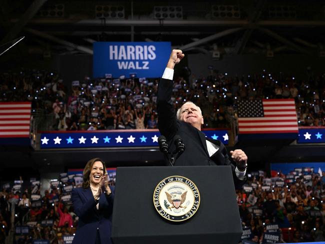 Minnesota Governor Tim Walz received a rapturous response from supporters in Philadelphia after he gave his first speech as the Democratic vice presidential candidate. Picture: AFP