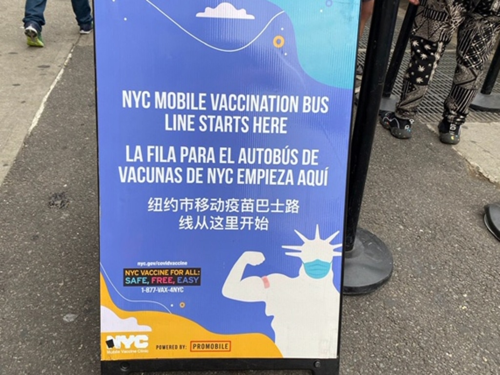 Appointments can be made but are not necessary, with walk-ins encouraged at NYC mobile vaccination bus sites. Picture: Megan Palin, News Corp Australia.