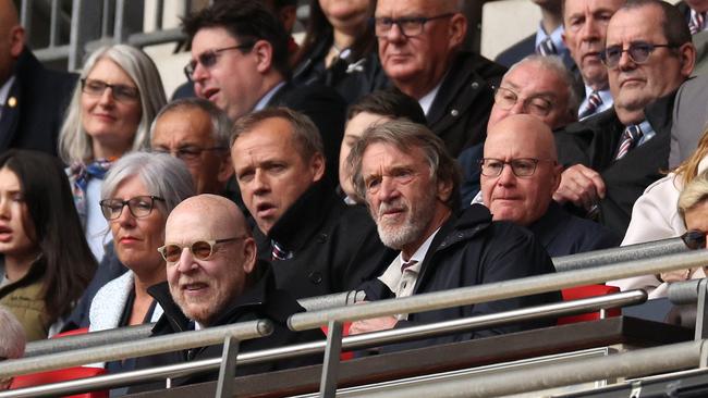 Avram Glazer, and Sir Jim Ratcliffe, shareholders of Manchester United, watch on during a game. (Photo by Richard Heathcote/Getty Images)