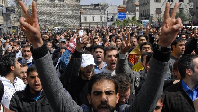 Thousands of Syrians took to the streets in March 2011, demanding reforms and mourning dozens of protesters who were killed during a violent, week long crackdown. Picture: AP Photo/Muzaffar Salman