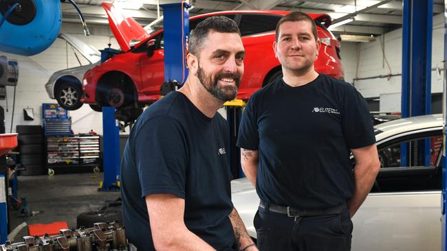 Shane Mitchell and Adam Simpfendorfer from ELITE Brake and Mechanical in Oakleigh South. The business made the top 10 in Melbourne and in the east. Picture: Penny Stephens