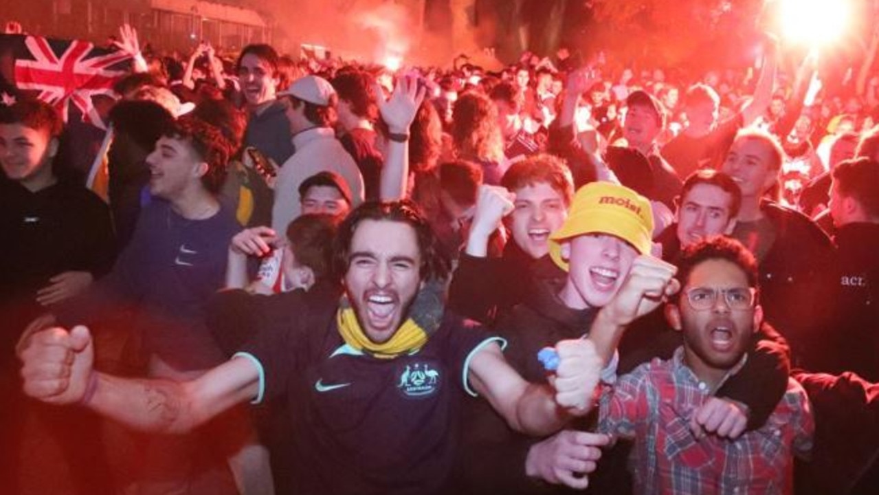 Fans in Federation Square. Picture: NCA NewsWire/David Crosling