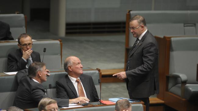 Key crossbenchers Rob Oakeshott, Tony Windsor and Anthony Albanese in the House of Reps in 2013.