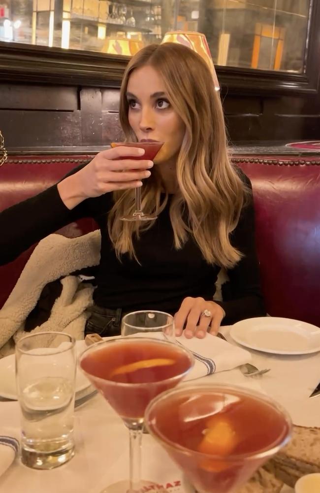 Bec sips a cocktail in New York, during her Air Canada holiday. Picture: Instagram