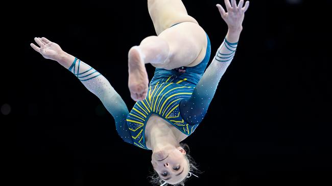 ANTWERP, BELGIUM - SEPTEMBER 29: Ruby Pass of Team Australia practices on the Balance Beam during the 2023 FIG Artistic Gymnastics World Championships Training Session at the Antwerp Sportpaleis on September 29, 2023 in Antwerp, Belgium. (Photo by Matthias Hangst/Getty Images)