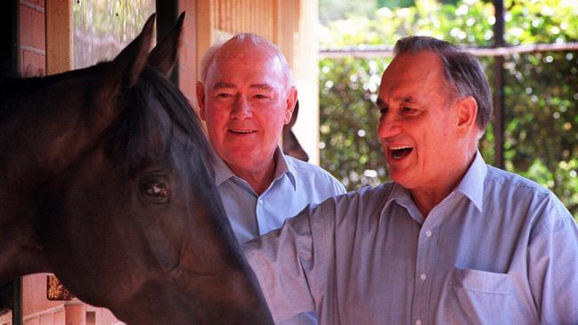 L-R: Jack and Bob Ingham with champion racehorse Octagonal.