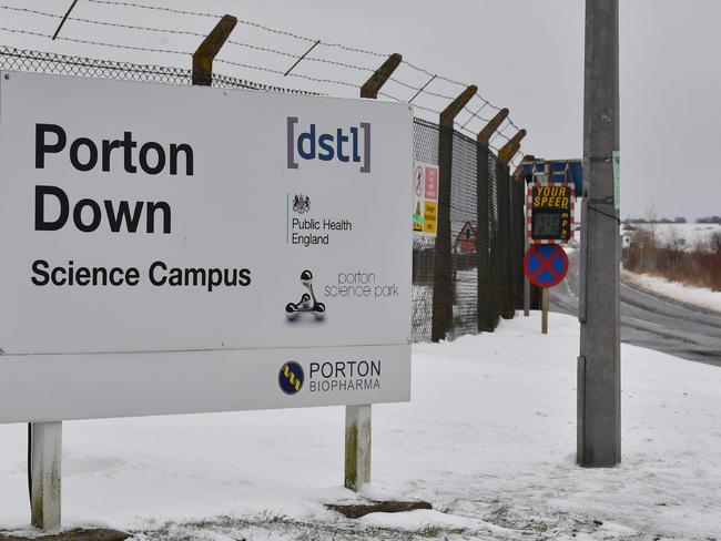 (FILES) In this file photo taken on March 19, 2018 a picture shows the entrance to the Porton Down science park that houses Britain's Ministry of Defence's Defence Science and Technology Laboratory in the village of Porton, near Salisbury, in southern England, where samples collected in connection with the investigation into an apparent nerve agent attack in Salisbury on March 4, were taken to be analysed.  The head of the British military facility analysing the Novichok nerve agent used to poison Russian spy Sergei Skripal and his daughter Yulia, said on April 3, 2018, that it has "not verified the precise source" of the substance. Gary Aitkenhead, chief executive of the Porton Down defence laboratory, told Britain's Sky News that analysts had identified it as military-grade novichok, but they had not proved it was made in Russia. / AFP PHOTO / BEN STANSALL