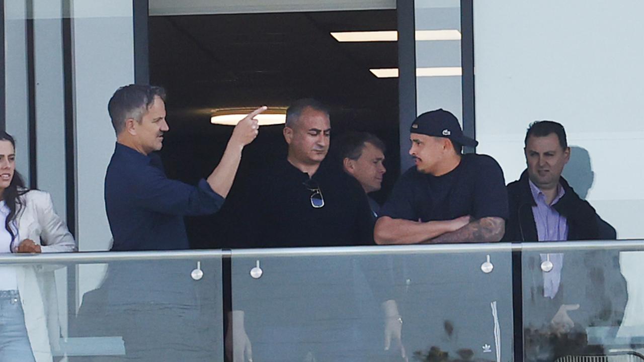 Sullivan toured the Wests Tigers headquarters at Concord last week with CEO Justin Pascoe and player manager Mario Tartak. Picture: Richard Dobson.