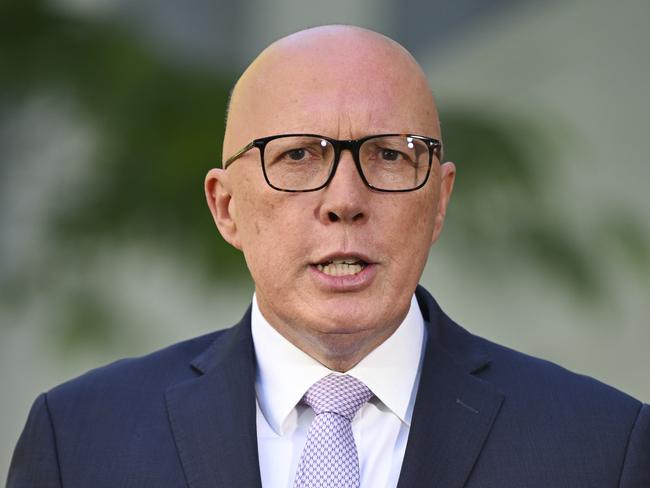 CANBERRA, AUSTRALIA - NewsWire Photos - November 19, 2024: Leader of the Opposition Peter Dutton holds a press conference at Parliament House in Canberra. Picture: NewsWire / Martin Ollman