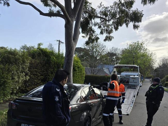 Police recover the stolen Commodore. Picture: Supplied