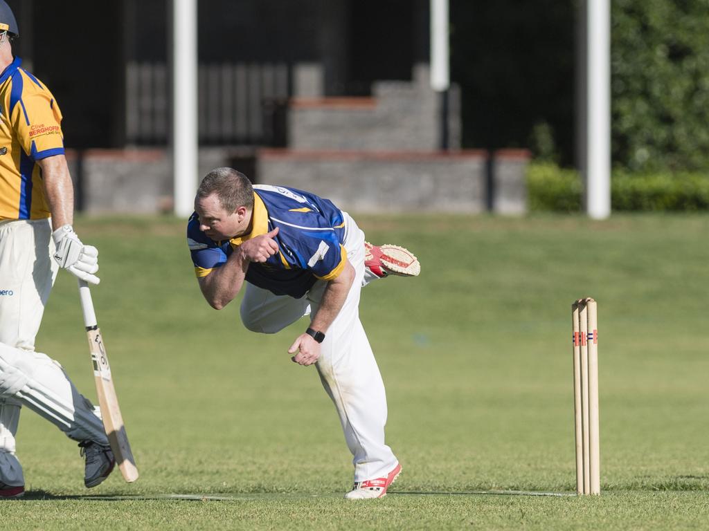 Joel Ridley bowls for University Bush Chooks against Northern Brothers Diggers Gold in Toowoomba Cricket C Grade One Day semi final at Godsall St East oval, Saturday, December 9, 2023. Picture: Kevin Farmer