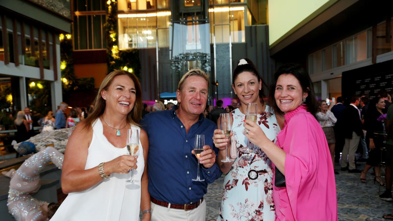 Crystalbrook's Bailey Hotel hosting its opening party in Cairns. Katrina and Steve Edmondson with Kylie Brand and Alexa Pyke. PICTURE: STEWART MCLEAN