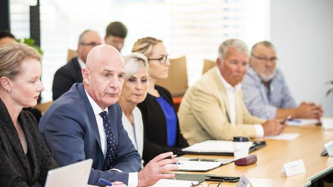 Premier Peter Gutwein speaks at a Government round table discussion between key Tasmanian stake holders in the wake of cornavirus. Picture: RICHARD JUPE