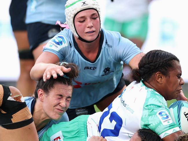 SYDNEY, AUSTRALIA - FEBRUARY 28: Josifini Neihamu of Drua scores a try during the round one Super Rugby Women's match between NSW Waratahs and Fijian Drua at Allianz Stadium on February 28, 2025 in Sydney, Australia. (Photo by Cameron Spencer/Getty Images)