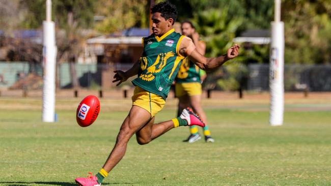 Pioneer’s Ethan Liddle goes long out of defence in their win over Wests. Picture: Charlie Lowson