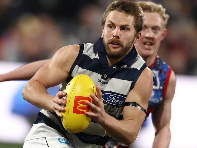 Tom Atkins allows the Cats to rest ageing warrior Joel Selwood. Picture: Michael Klein