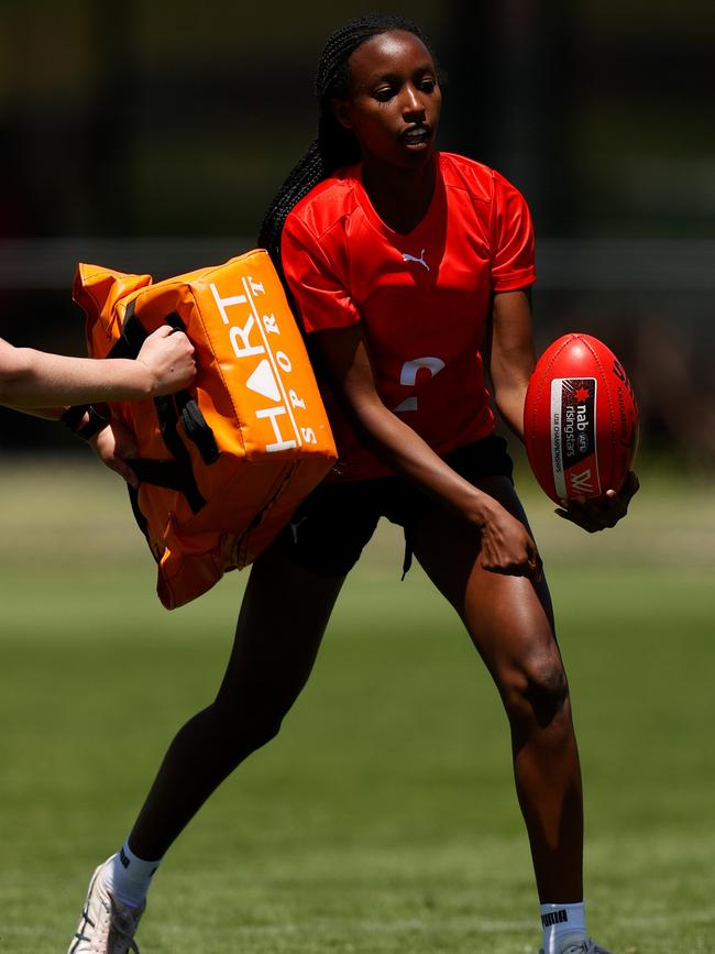 Elaine Grigg in action during the AFLW Academy training session in Melbourne in January. Picture: Michael Willson/AFL Photos via Getty Images