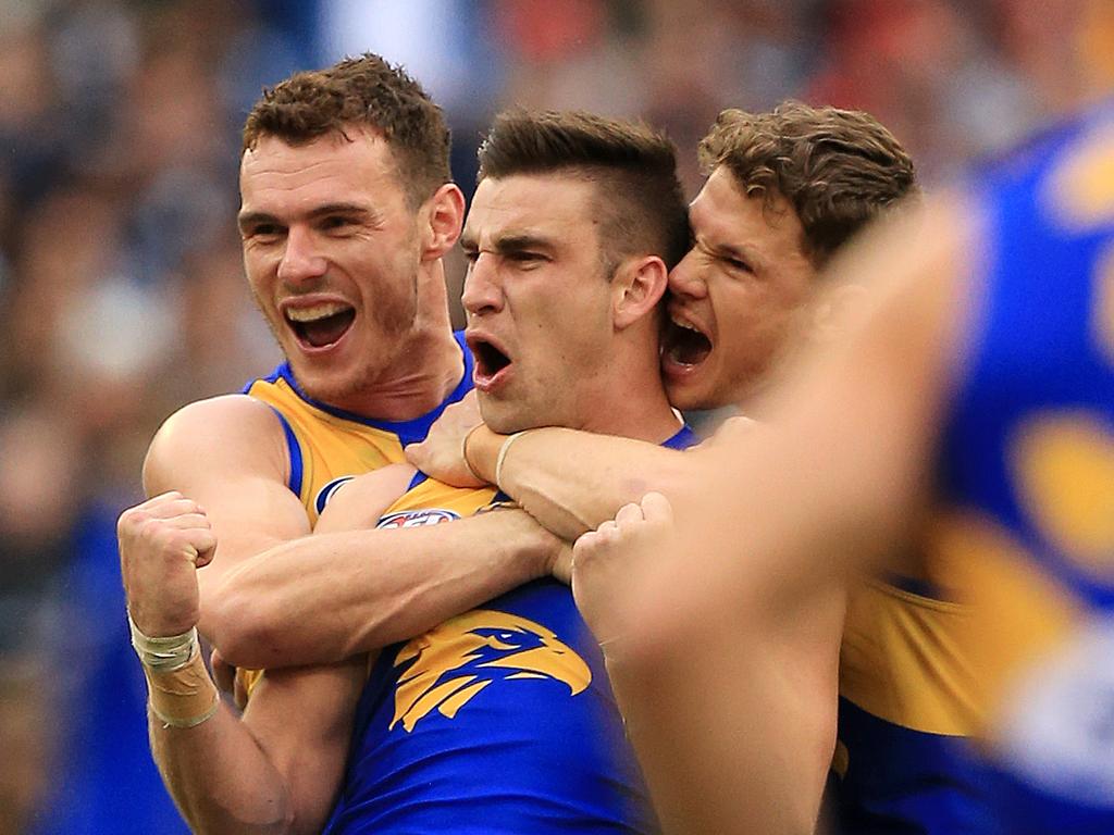 West Coast's Elliot Yeo puts the Eagles in front. Picture: Mark Stewart