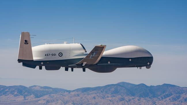 Northrop Grumman Corporation’s multi-intelligence MQ-4C Triton with a wing span akin to a 737-800, in trials ahead of delivery to the RAAF. Picture: Supplied,