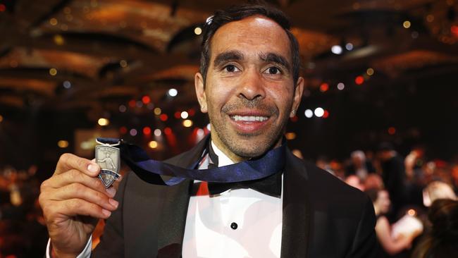 Eddie Betts with the Phil Manassa Medal after winning goal of the year during the 2019 Brownlow Medal at Crown Palladium last week in Melbourne. Picture: Getty Images