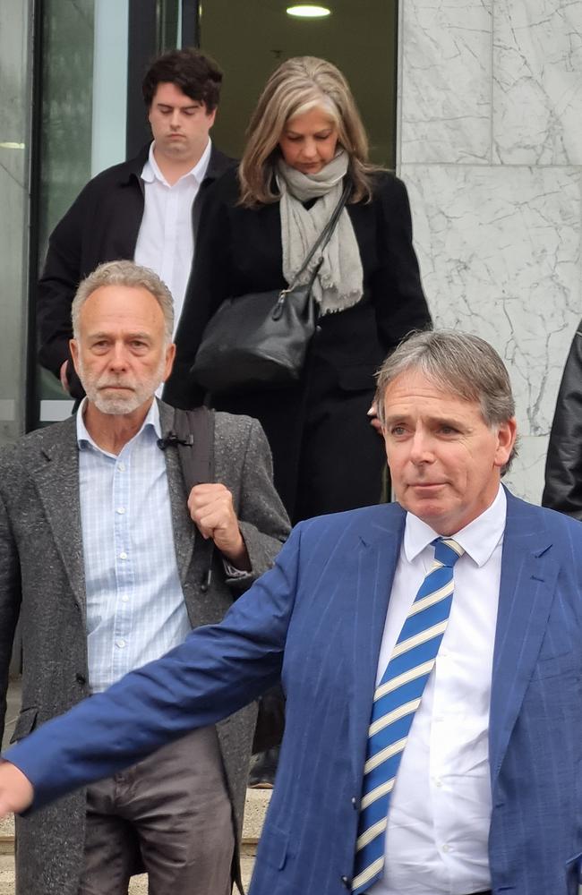 Mr Swale (middle left) with his barrister Dermot Dann KC (front) and family. Picture: NewsWire/ Liam Beatty