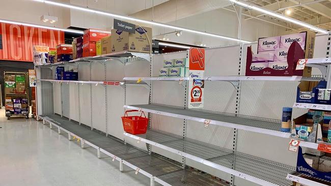 Bare shelves at Coles Casuarina. Picture: James Owen