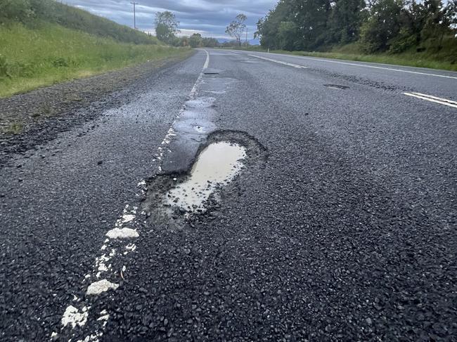 A pothole on the Bass Highway in Tasmania's northwest. Picture: Supplied.