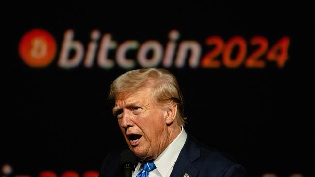 Republican president-elect Donald Trump gives a keynote speech on the third day of the Bitcoin 2024 conference in Nashville. Picture: Getty Images