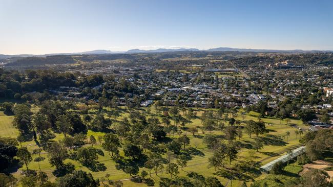 The East Lismore Golf Course where land could be reclaimed for a new commercial hub, looking back at the Lismore CBD. Picture: Danielle Smith