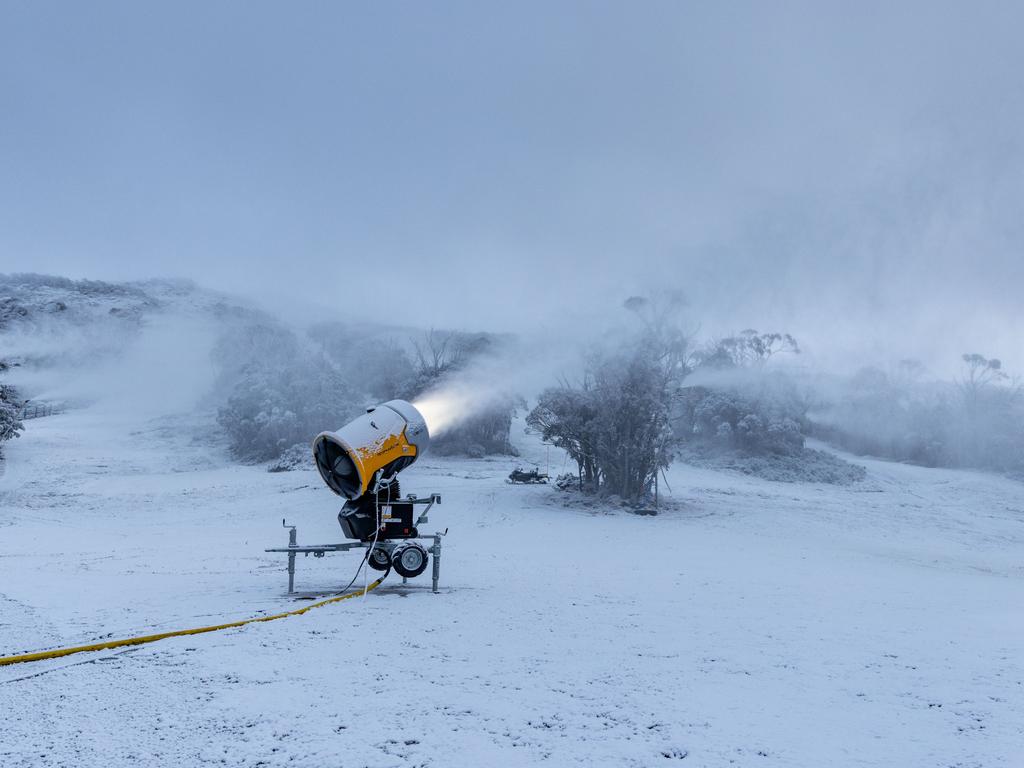 Snow guns make the most of a dusting of snow in Thredbo earlier this week. Picture: Supplied