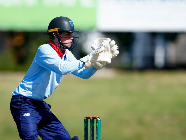 Alexander Lee-Young, NSW Metro, Cricket Australia Under 17 Male National Championships Round 01 Match between New South Wales Metro and Northern Territory at the Eastern Oval on January 04, 2024 in Ballarat, Australia. (Photo by Dylan Burns Photography)