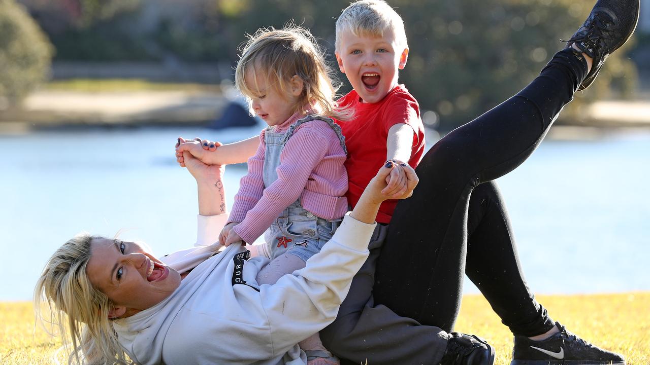 Triple M breakfast host Jess Eva with her kids, Fred, 5, and Matilda, 2. Picture: Toby Zerna