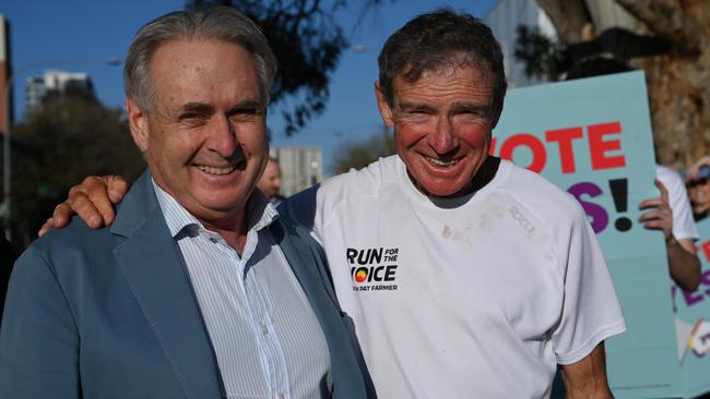 Senator Don Farrell (left) with Pat Farmer. Picture: NCA NewsWire / Naomi Jellicoe