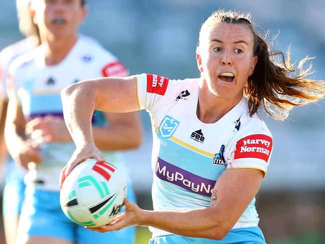 Georgia Hale of the Titans in action during the round nine NRLW match between Canberra Raiders and Gold Coast Titans at GIO Stadium, on September 17, 2023, in Canberra, Australia. (Photo by Mark Nolan/Getty Images)