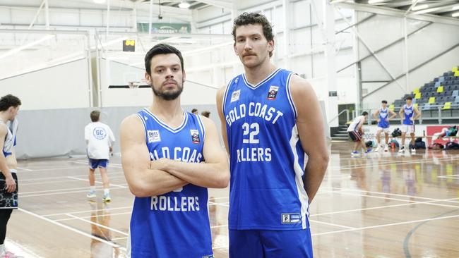 Gold Coast Rollers NBL1 players (L: Jason Cadee, R: Will Magnay). Picture taken June 18, 2024 at Carrara Stadium