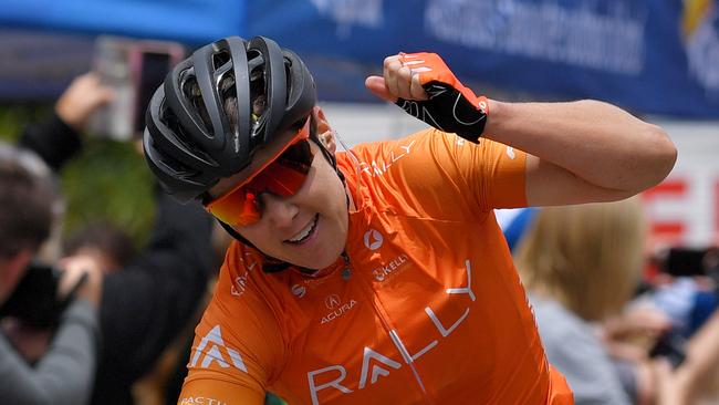 MACCLESFIELD, AUSTRALIA - JANUARY 16: Arrival / Chloe Hosking of Australia and Rally Cycling Team / Celebration / during the 6th Santos Women's Tour Down Under 2020, Stage 1 a 116,3km Stage from Hahndorf to Macclesfield / @tourdownunder / #UCIWT / TDU / on January 16, 2020 in Macclesfield, Australia. (Photo by Tim de Waele/Getty Images)