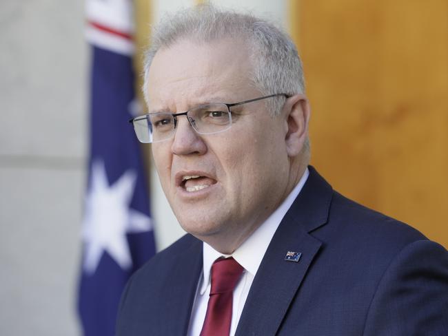 Prime Minister Scott Morrison and Minister for Foreign Affairs Marise Payne hold a joint press conference at House in Canberra. Picture by Sean Davey.