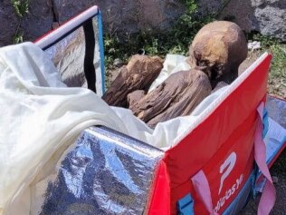 Police made the bizarre discovery at an ancient archaeological site in Peru. Picture: Twitter/@SaadAbedine
