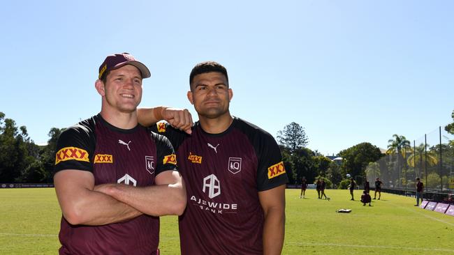 Queensland back-row duo Tom Gilbert (left) and David Fifita are ready to rumble in Origin I.