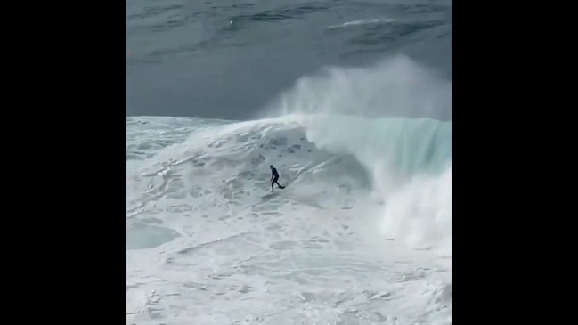 Surfer Narrowly Glides Through Barrel of Large Wave Near Sydney, Australia